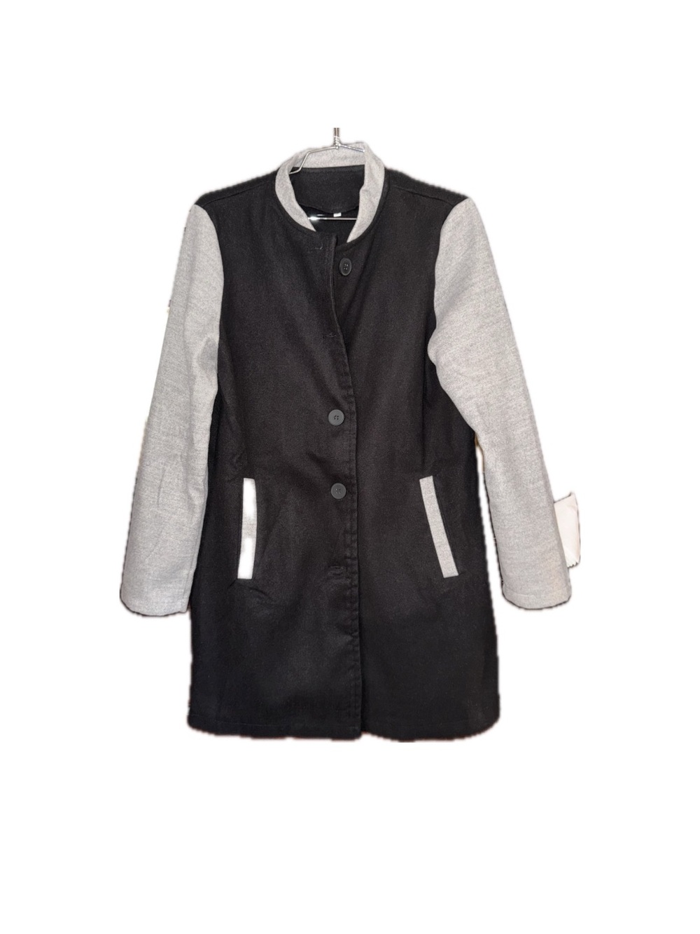 Two-Tone Black and Light Gray Button-Front Trench Coat